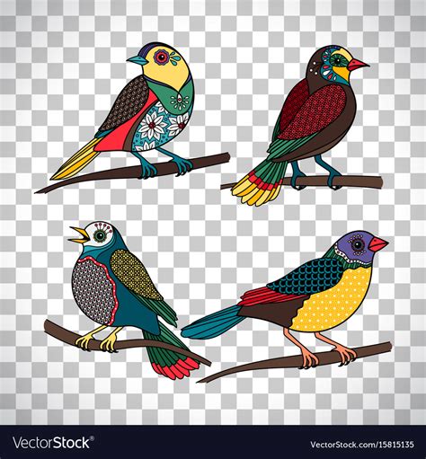 Colored birds with floral patterns Royalty Free Vector Image