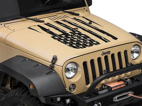 Jeep Wrangler Distressed American Flag Hood Decal - Matte Black (07-18 Jeep Wrangler JK) - Free ...