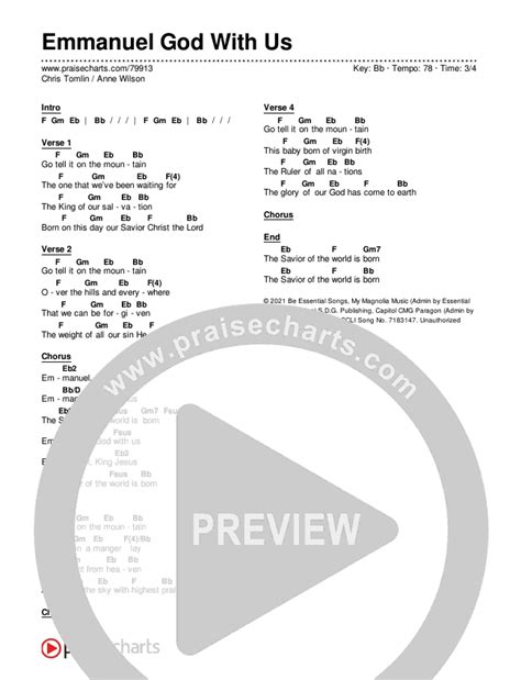 Emmanuel God With Us Chords PDF (Chris Tomlin / Anne Wilson) - PraiseCharts