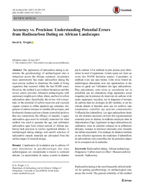 (PDF) Accuracy vs. precision: Understanding potential errors from radiocarbon dating on African ...