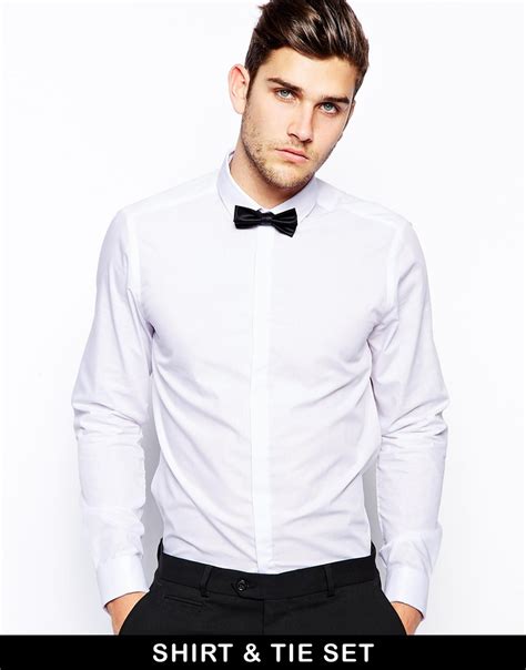 Lyst - Asos Smart Shirt In Long Sleeve With Contrast Textured Collar ...