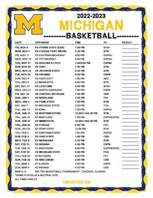 Printable 2022-2023 Michigan Wolverines Basketball Schedule