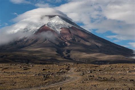 A beautiful view of Cotopaxi Volcano right after sunrise on a cold ...