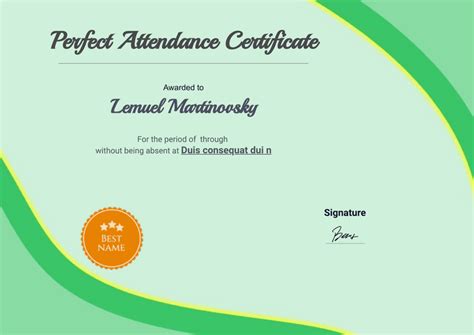 Perfect Attendance Certificate Template Free