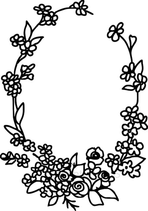 Forget Me Not Roses Clip Art Outline Floral Frame PNG Oval - Etsy