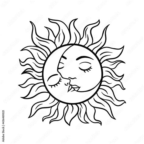 Sun and moon. Boho. Clipart file for cutting and printing Stock Vector | Adobe Stock