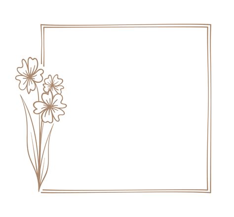 Botanical square frame. Hand drawn line border, leaves and flowers ...