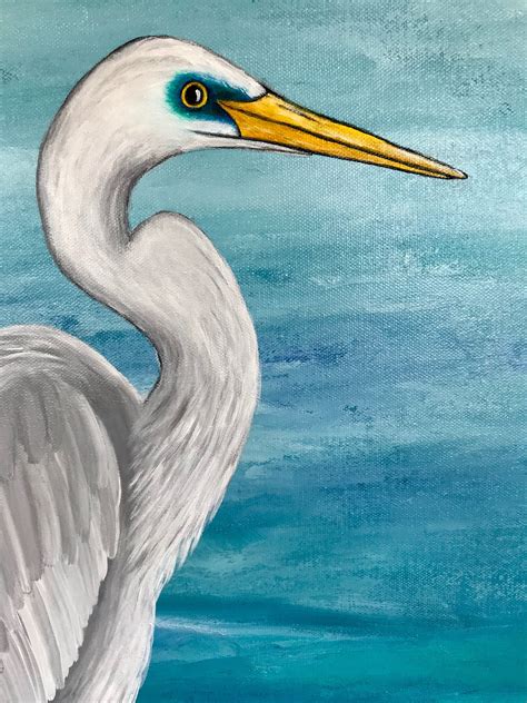 Egret / White Heron Painting Canvas Original Acrylic | Etsy