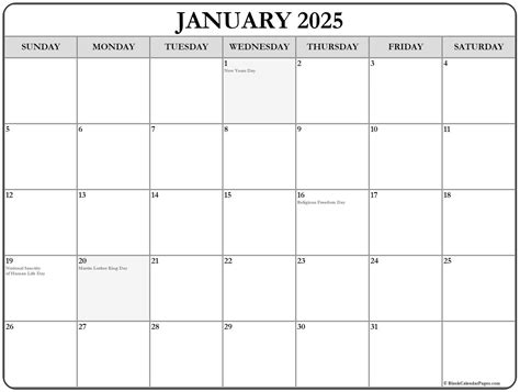 January 2025 with holidays calendar