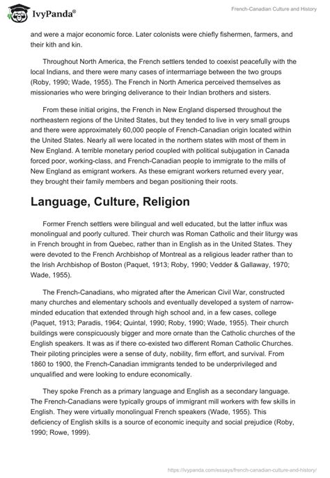 French-Canadian Culture and History - 3186 Words | Research Paper Example