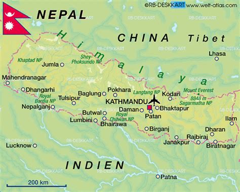 Map of Nepal - Map in the Atlas of the World - World Atlas