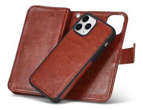 BRG iPhone 12 Pro Max Magnetic 2 in 1 Detachable Leather Wallet Case with 9 Card Slot Brown