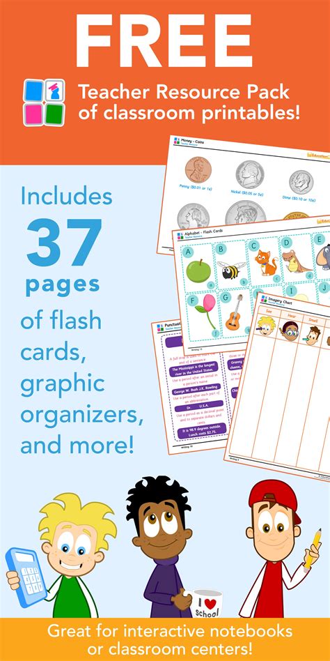 Free teacher resource pack of classroom printables -- 37 pages of flash ...