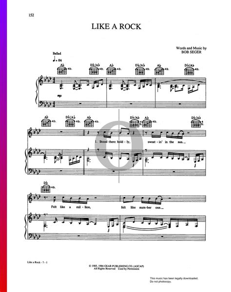 Like A Rock (Bob Seger & The Silver Bullet Band) Piano Sheet Music - OKTAV