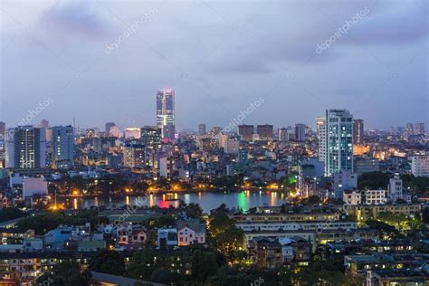 Aerial view of Hanoi skyline at night — Stock Photo © vinhdav #140829126