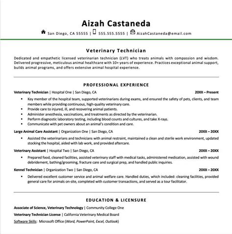 Vet Tech Resume Sample | Monster.com