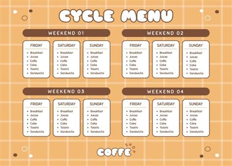 Design this Hand-drawn Cute Coffee Shop Wekends Cycle Menu layout for free