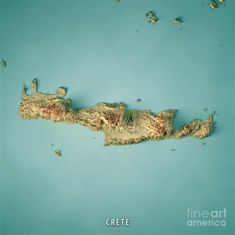 Crete Island Greece 3D Render Topographic Map Digital Art by Frank Ramspott - Pixels