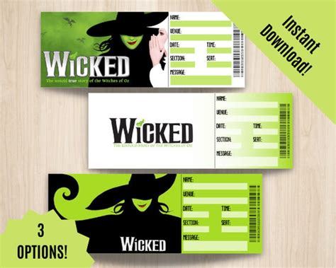 Wicked Musical PDF Instant Download Digital Editable & Printable Ticket ...