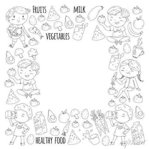 Healthy food for children. kindergarten, school kids eating watermelon, wall mural • murals eco ...