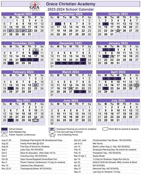 Year-Long Calendar – Grace Christian Academy