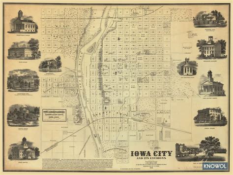 Beautifully restored map of Iowa City, Iowa from 1854 - KNOWOL