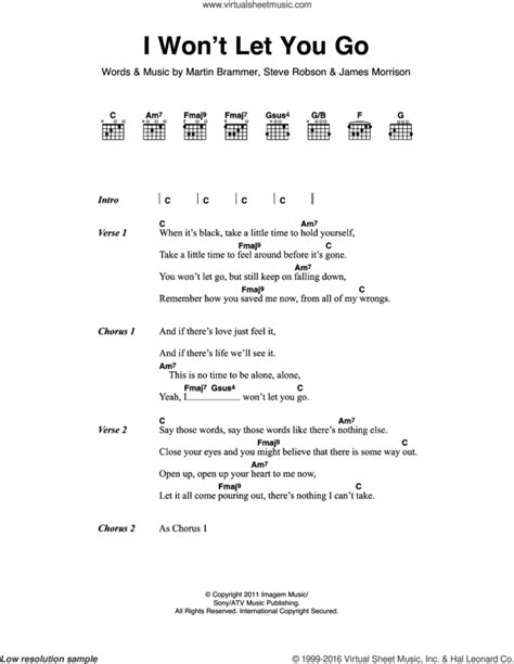 I Won't Let You Go sheet music for guitar (chords) (PDF)