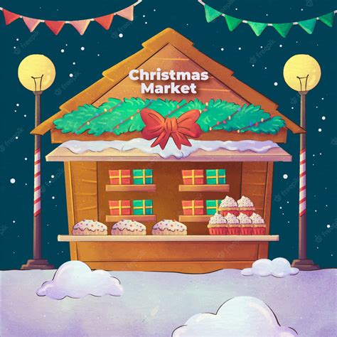 Free Vector | Watercolor christmas market illustration