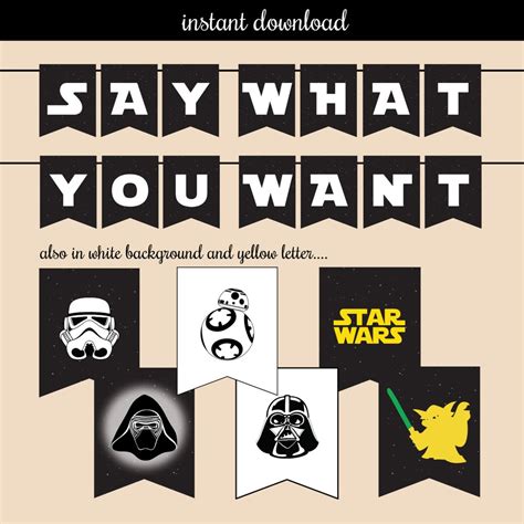 Star Wars Banner Printable ALL LETTERS 3 Design Instant Download - Etsy