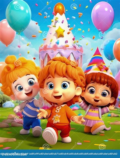 Birthday Card with Cartoon Characters. Stock Photo - Image of humor, cheerful: 297210906