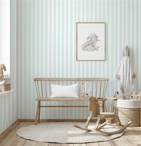 Light Blue Striped Wallpaper, Kids Room Wall Art, Blue White Simple ...