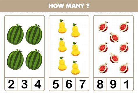 Education game for children counting how many cartoon fruits watermelon ...