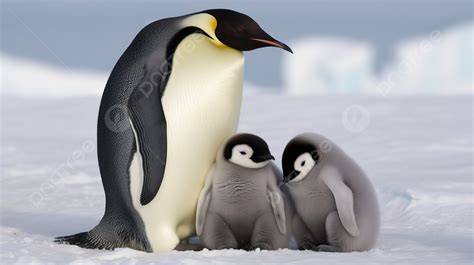 Two Penguins And Two Chicks Standing In The Snow Background, Emperor Penguin Pictures Background ...