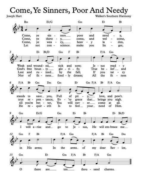 Free Lead Sheet – Come, Ye Sinners, Poor And Needy | Lead sheet, Hymns lyrics, Worship songs