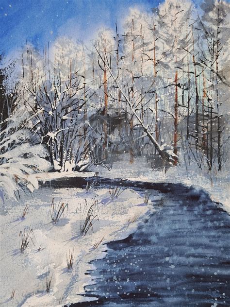 Snowy day in the forest Painting by Yuliia Sharapova