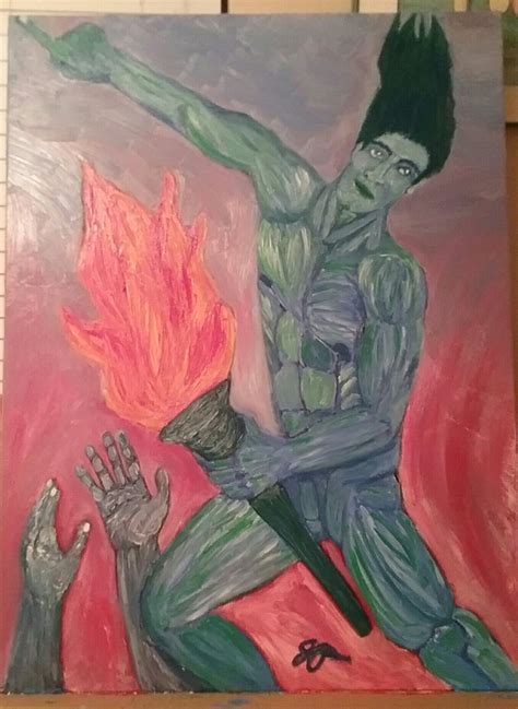 Final version of painting, "Prometheus Giving Fire", finito, finished ...