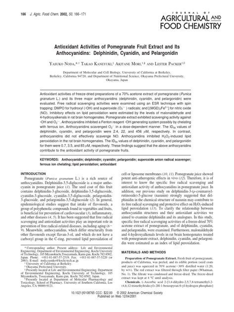 Antioxidant Activities of Pomegranate Fruit Extract and Its Anthocyanidins: Delphinidin ...