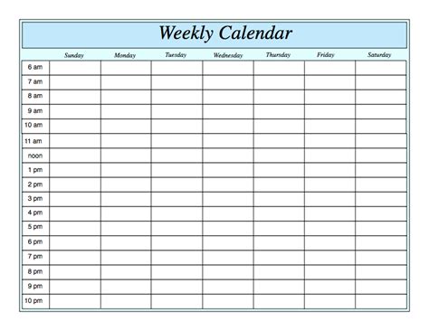 Weekly Calendar With Hours Printable | Weekly planner template, Weekly calendar template, Weekly ...