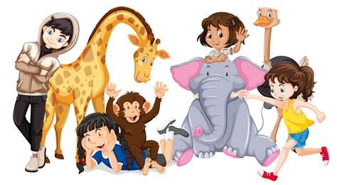 Animals and happy people 301668 Vector Art at Vecteezy