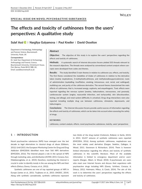 The Effects and Toxicity of Cathinones From The Users' Perspectives - A ...