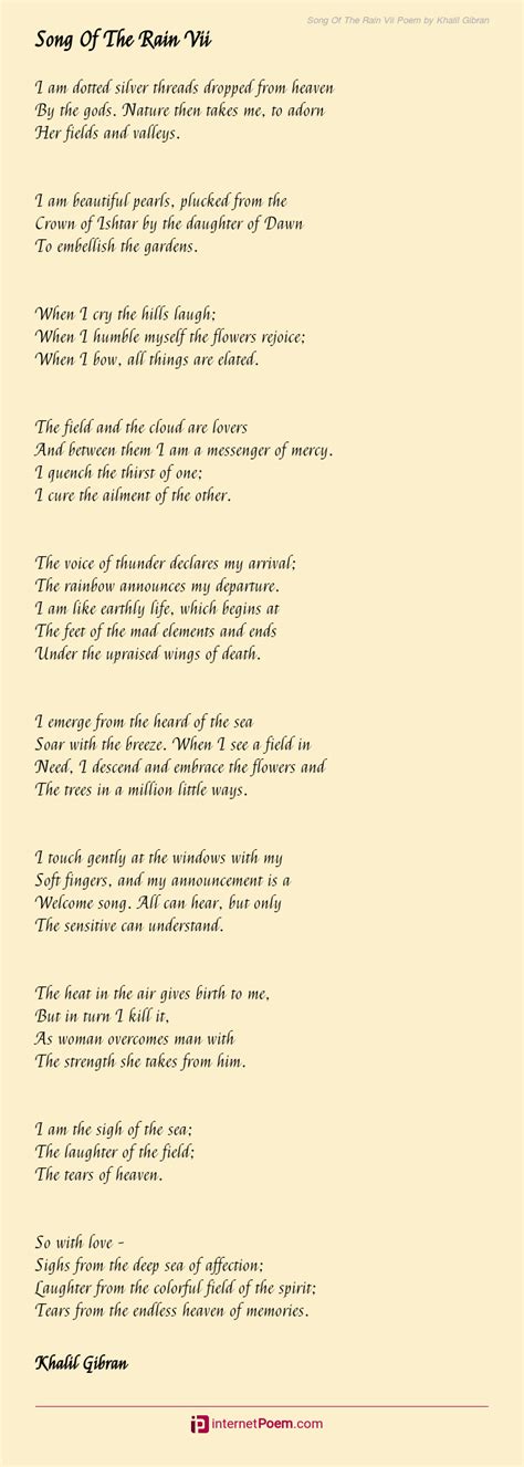 Song Of The Rain Vii Poem by Khalil Gibran