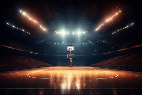 Premium Photo | Indoor stadium with basketball ball flying into light