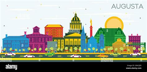 Augusta Maine City Skyline with Color Buildings and Blue Sky. Vector Illustration. Business ...