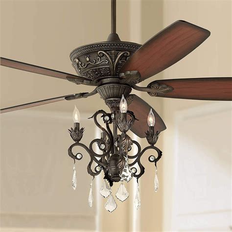 Antique Chandelier Style Ceiling Fan Bronze 5 Blades and Hanging ...