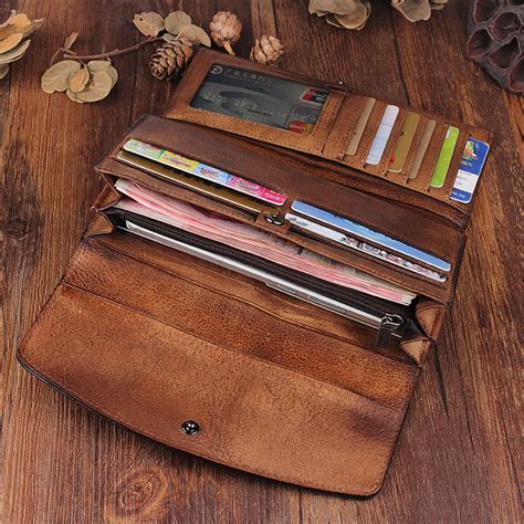 Handmade Leather Mens Cool Long Leather Wallet Trifold Clutch Wallet f – iwalletsmen