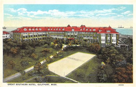 Gulfport Mississippi aerial view Great Southern Hotel antique pc (Y8469 ...