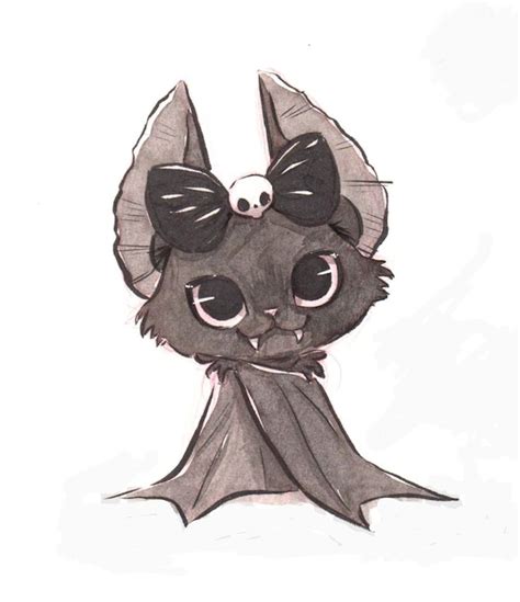 a drawing of a bat with big eyes and a bow on it's head