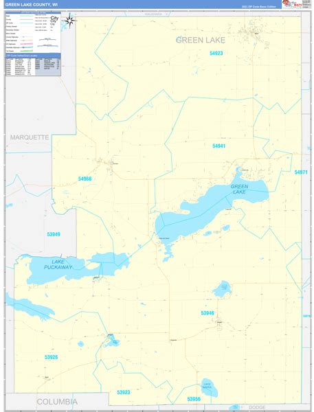 Green Lake County, WI Zip Code Wall Map Basic Style by MarketMAPS