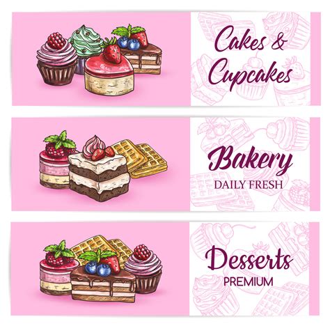 Bakery sweets and desserts vector banners 16539112 Vector Art at Vecteezy