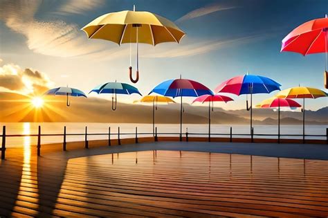 Premium AI Image | a yellow umbrella with a red handle